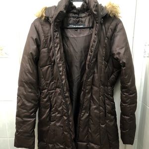 winter jacket brown with faux fur hood